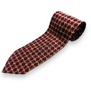 Tutto Matto Circle Chain Necktie Mens Silk Burgundy Red Gold Italy 59 in